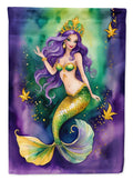 Mermaid Mardi Gras House Flag 28x40 Porch Sleeve Pole Decorative Outside Yard Banner Artwork Wall Hanging, Polyester
