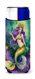 Mermaid Mardi Gras Slim Can Hugger , Insulated Foam Hugger for 12 oz Slim Cans, Beer Bottles & Water Bottles, Printed in USA