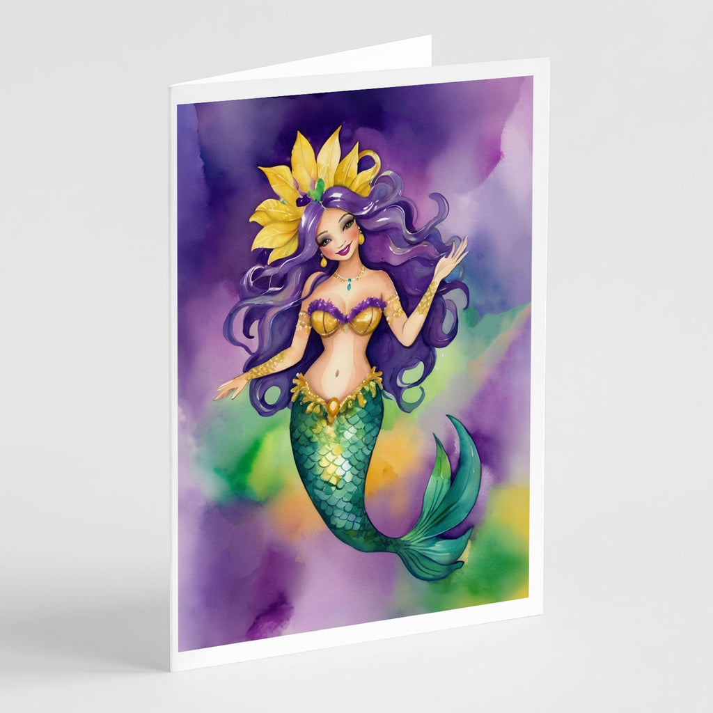 Mermaid Mardi Gras Greeting Cards Pack of 8 Blank Cards with Envelopes Whimsical A7 Size 5x7
