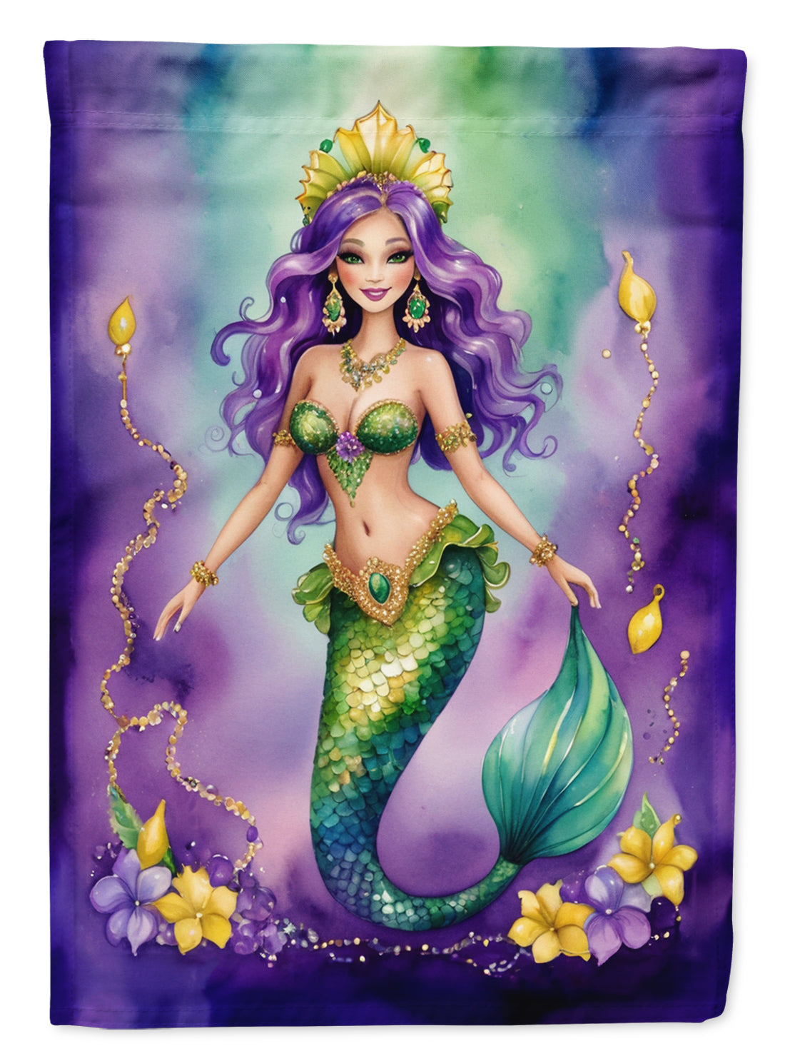 Mermaid Mardi Gras House Flag 28x40 Porch Sleeve Pole Decorative Outside Yard Banner Artwork Wall Hanging, Polyester