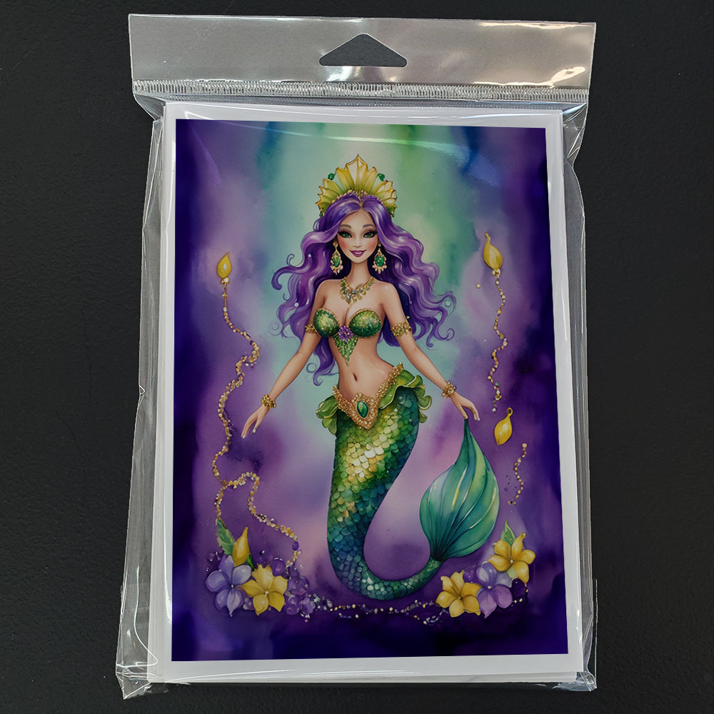Mermaid Mardi Gras Greeting Cards Pack of 8 Blank Cards with Envelopes Whimsical A7 Size 5x7