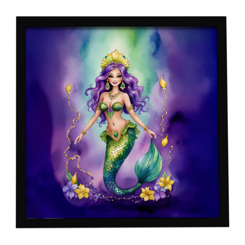 Mermaid Mardi Gras Framed Metal Print Bathroom, Kitchen, Office, Home Decor Wall Art Ready to Hang, Square, 8X8