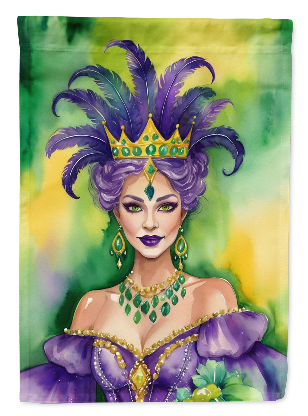 Queen of Mardi Gras House Flag 28x40 Porch Sleeve Pole Decorative Outside Yard Banner Artwork Wall Hanging, Polyester