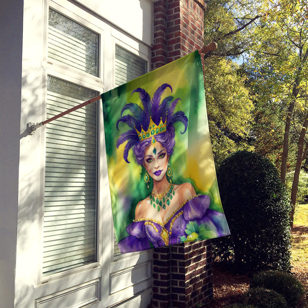 Queen of Mardi Gras House Flag 28x40 Porch Sleeve Pole Decorative Outside Yard Banner Artwork Wall Hanging, Polyester