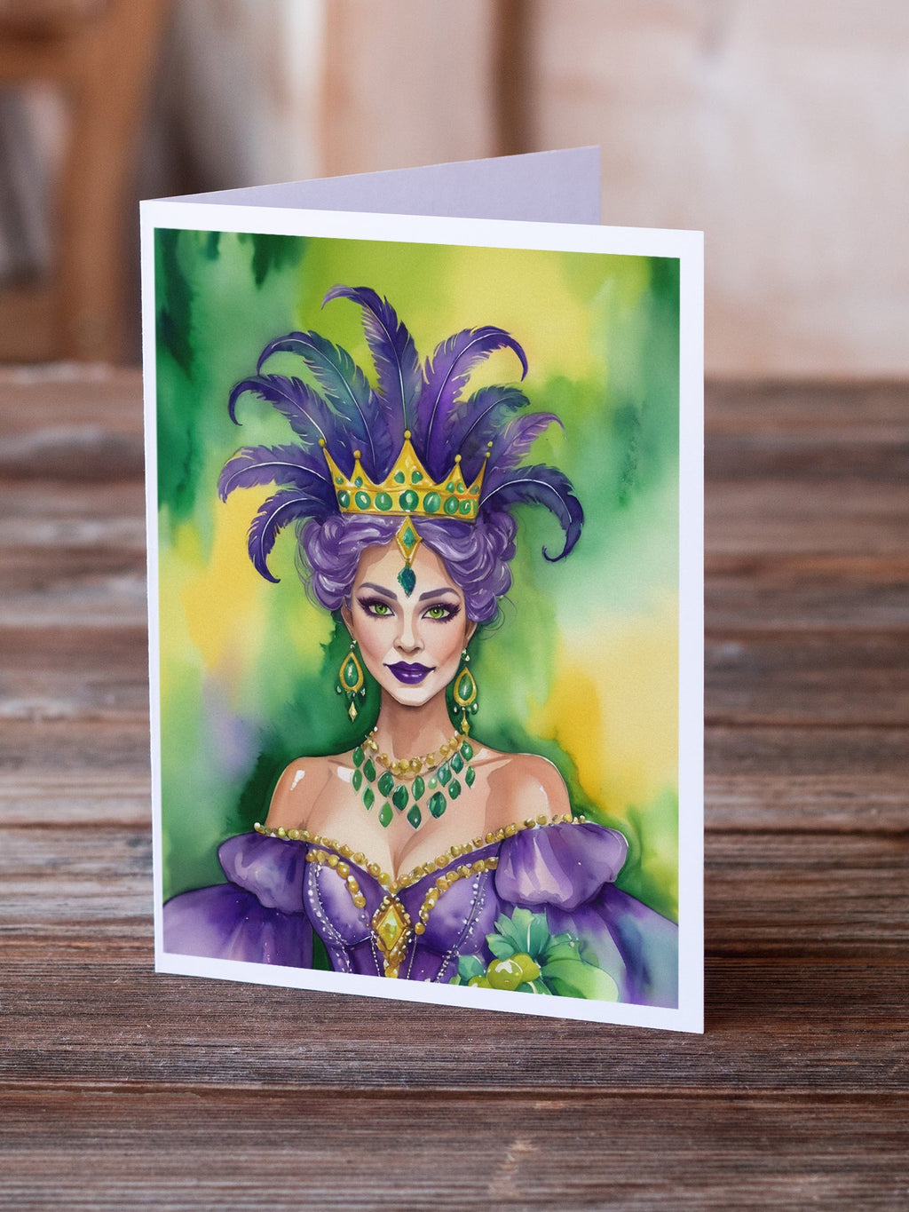 Queen of Mardi Gras Greeting Cards Pack of 8 Blank Cards with Envelopes Whimsical A7 Size 5x7