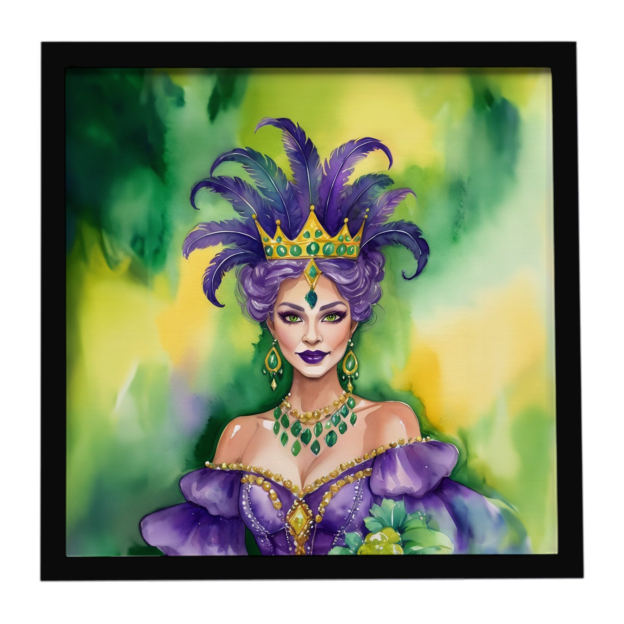 Queen of Mardi Gras Framed Metal Print Bathroom, Kitchen, Office, Home Decor Wall Art Ready to Hang, Square, 8X8