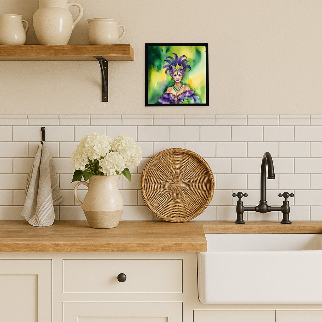 Queen of Mardi Gras Framed Metal Print Bathroom, Kitchen, Office, Home Decor Wall Art Ready to Hang, Square, 8X8