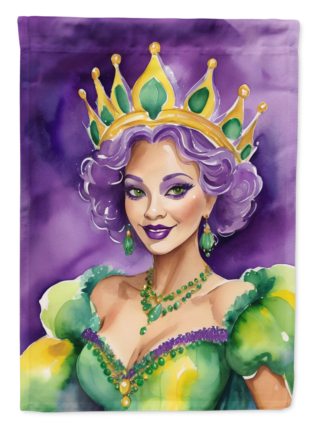 Queen of Mardi Gras House Flag 28x40 Porch Sleeve Pole Decorative Outside Yard Banner Artwork Wall Hanging, Polyester
