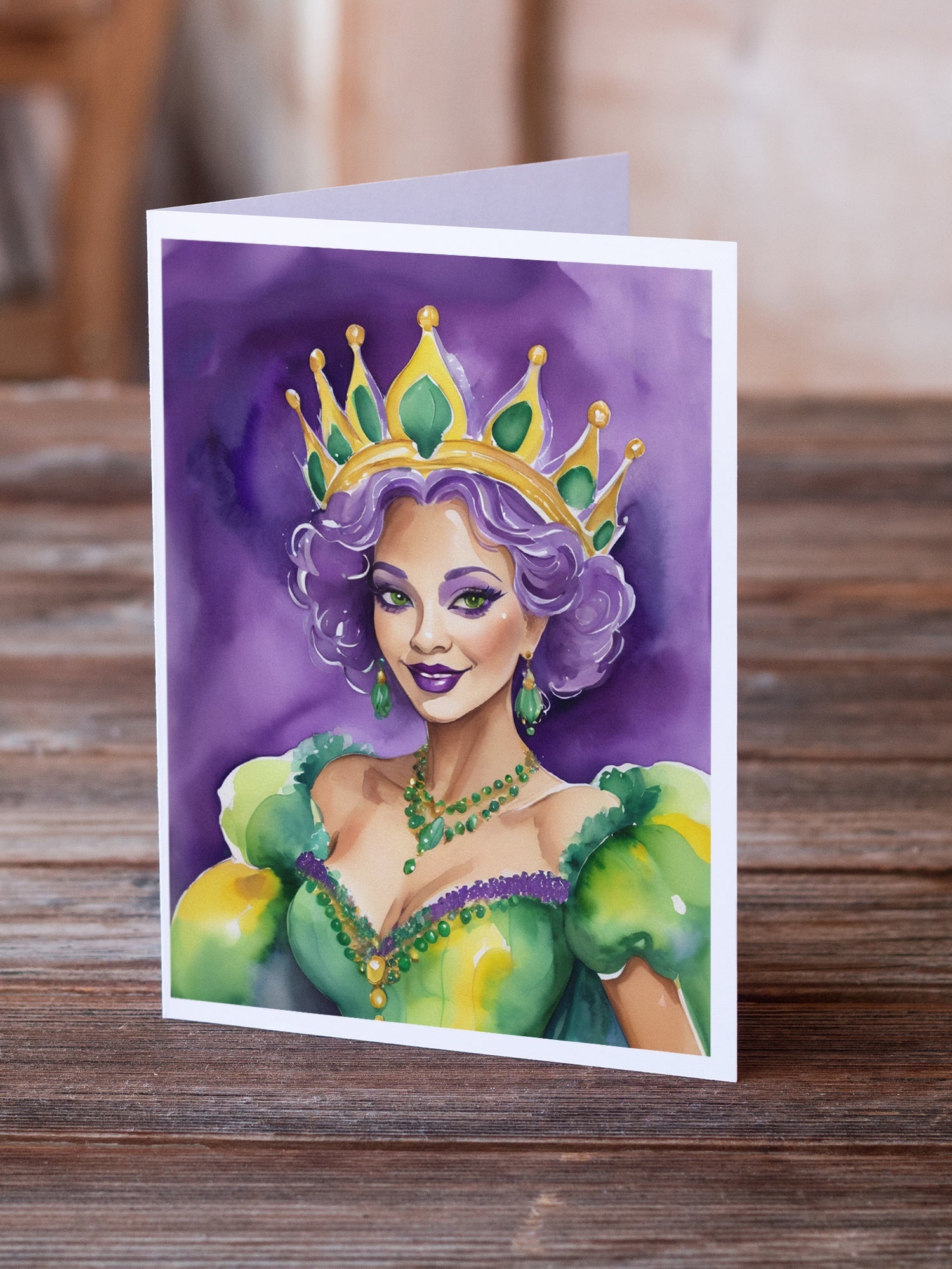 Queen of Mardi Gras Greeting Cards Pack of 8 Blank Cards with Envelopes Whimsical A7 Size 5x7