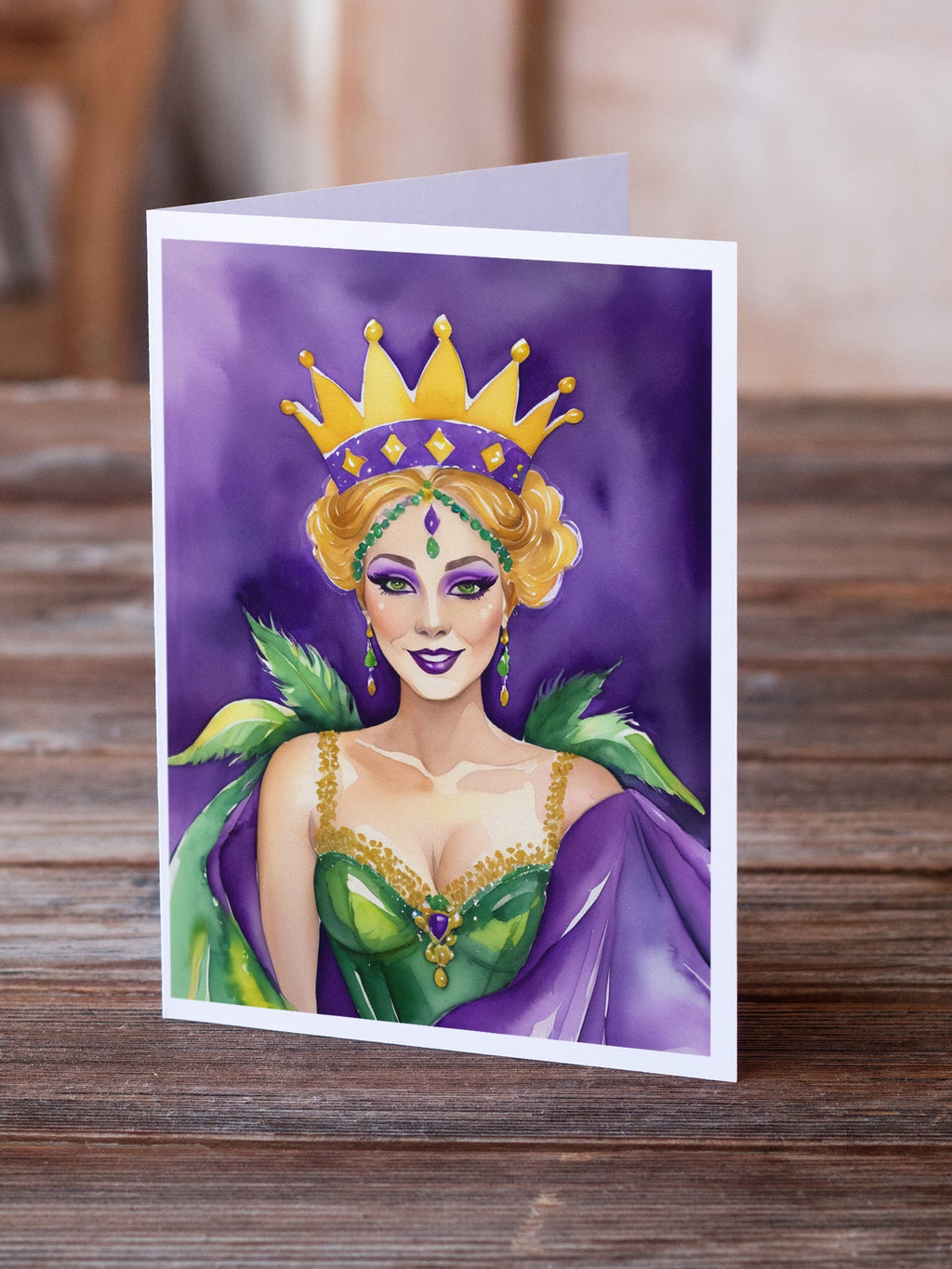 Queen of Mardi Gras Greeting Cards Pack of 8 Blank Cards with Envelopes Whimsical A7 Size 5x7