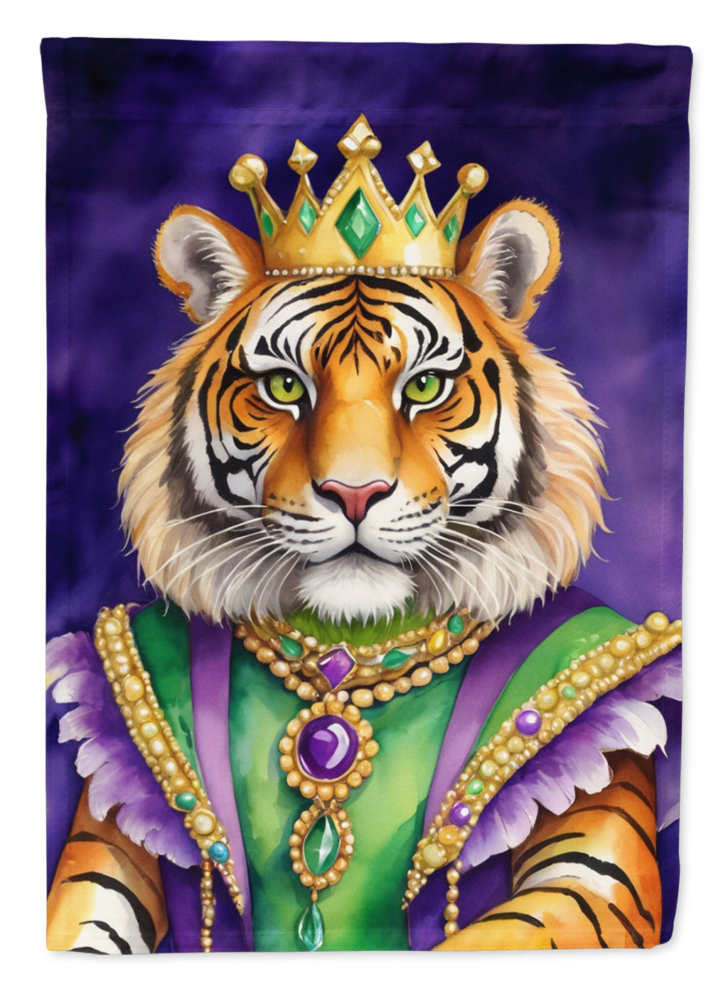 Tiger the King of Mardi Gras House Flag 28x40 Porch Sleeve Pole Decorative Outside Yard Banner Artwork Wall Hanging, Polyester