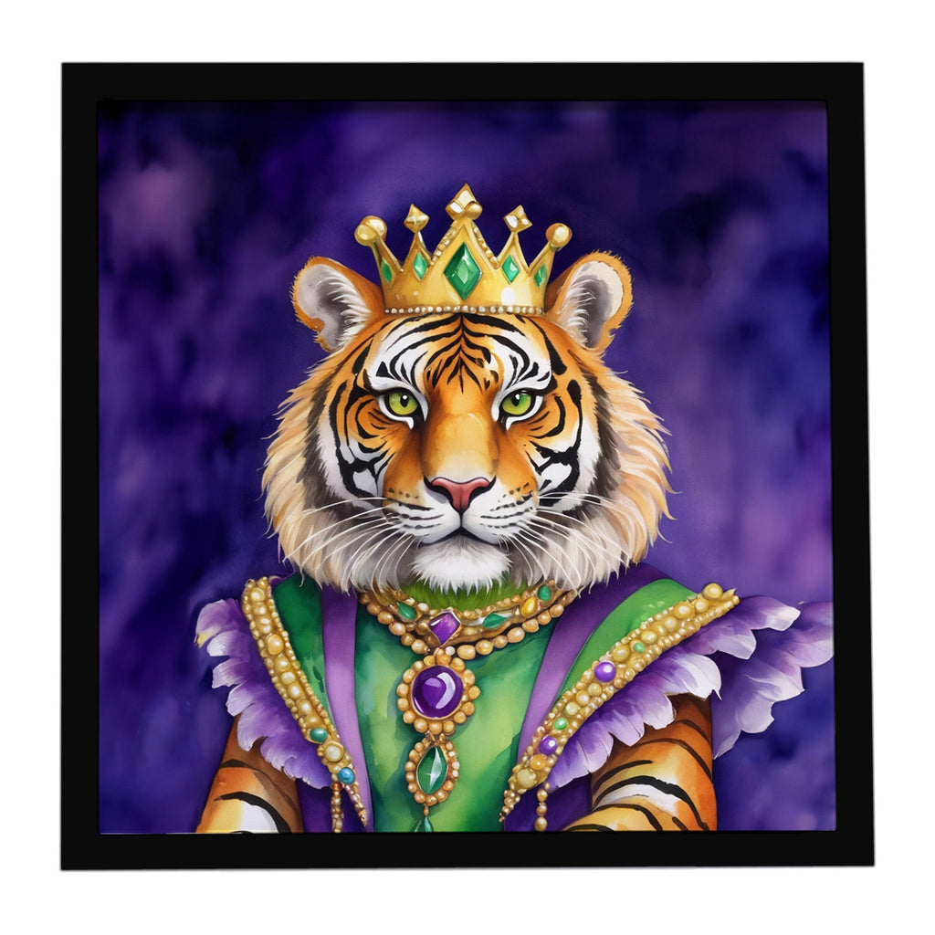 Tiger the King of Mardi Gras Framed Metal Print Bathroom, Kitchen, Office, Home Decor Wall Art Ready to Hang, Square, 8X8