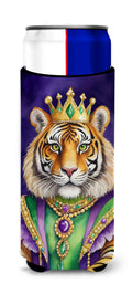 Tiger the King of Mardi Gras Slim Can Hugger , Insulated Foam Hugger for 12 oz Slim Cans, Beer Bottles & Water Bottles, Printed in USA
