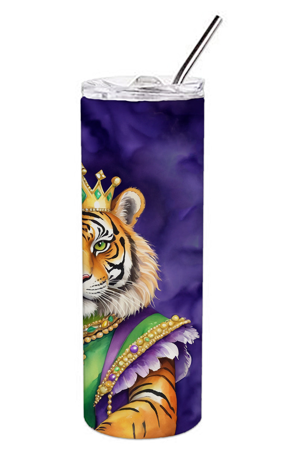 Tiger the King of Mardi Gras Stainless Steel Skinny Tumbler 20 oz Vacuum Double Walled Reusable Insulated Travel Cup