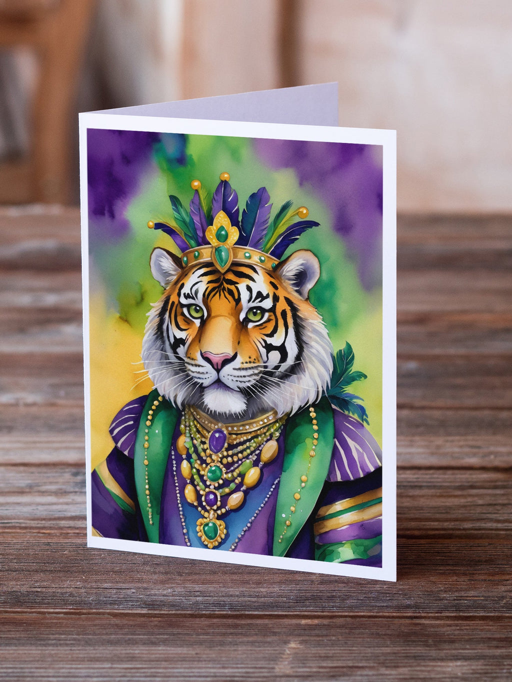 Tiger the King of Mardi Gras Greeting Cards Pack of 8 Blank Cards with Envelopes Whimsical A7 Size 5x7
