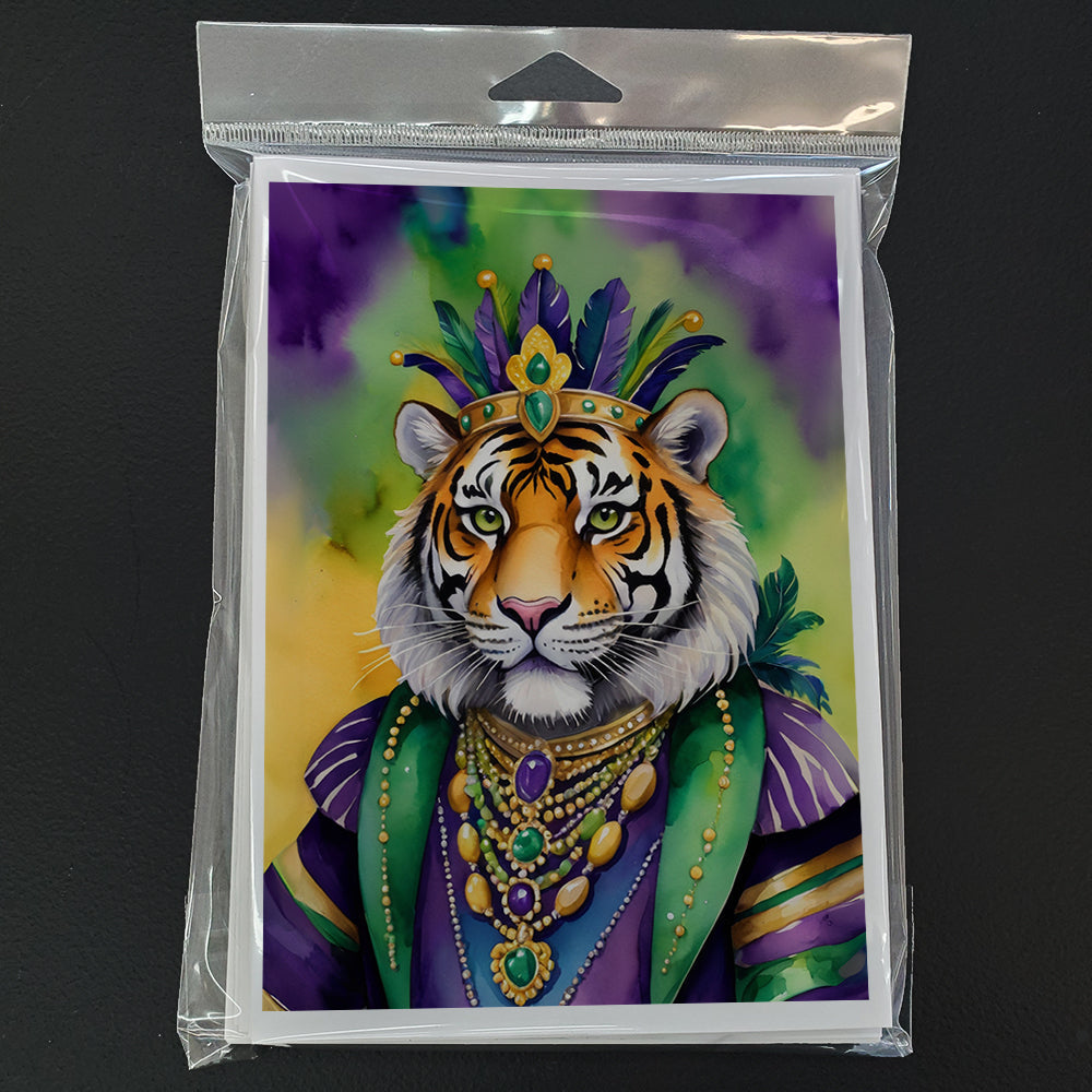 Tiger the King of Mardi Gras Greeting Cards Pack of 8 Blank Cards with Envelopes Whimsical A7 Size 5x7
