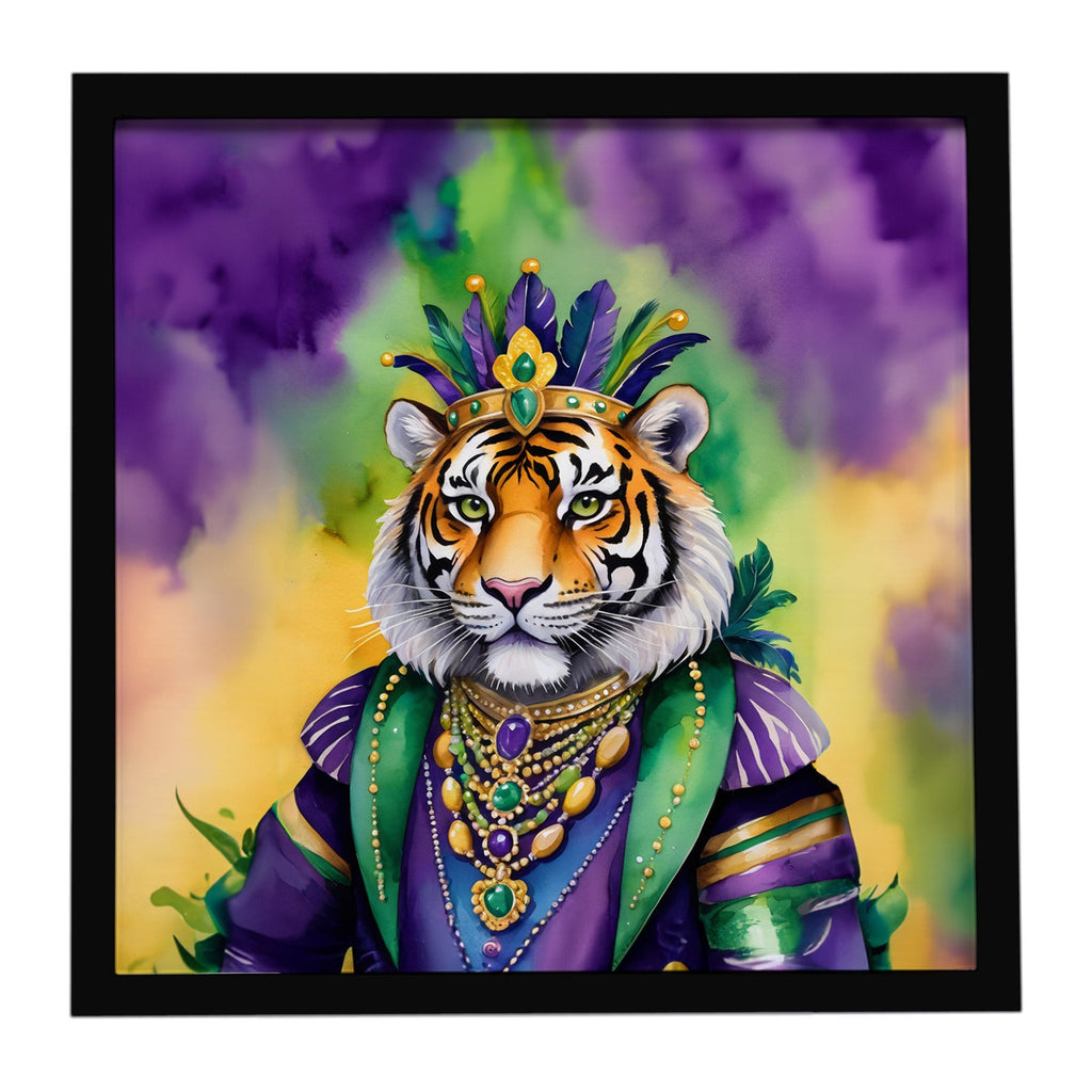 Tiger the King of Mardi Gras Framed Metal Print Bathroom, Kitchen, Office, Home Decor Wall Art Ready to Hang, Square, 8X8