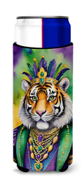 Tiger the King of Mardi Gras Slim Can Hugger , Insulated Foam Hugger for 12 oz Slim Cans, Beer Bottles & Water Bottles, Printed in USA