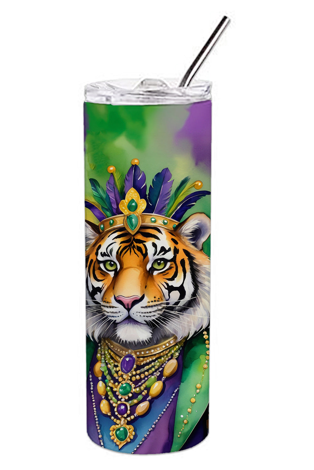 Tiger the King of Mardi Gras Stainless Steel Skinny Tumbler 20 oz Vacuum Double Walled Reusable Insulated Travel Cup