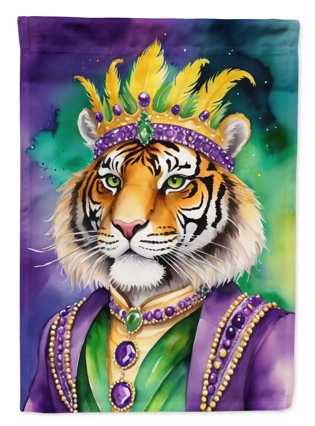 Tiger the King of Mardi Gras House Flag 28x40 Porch Sleeve Pole Decorative Outside Yard Banner Artwork Wall Hanging, Polyester