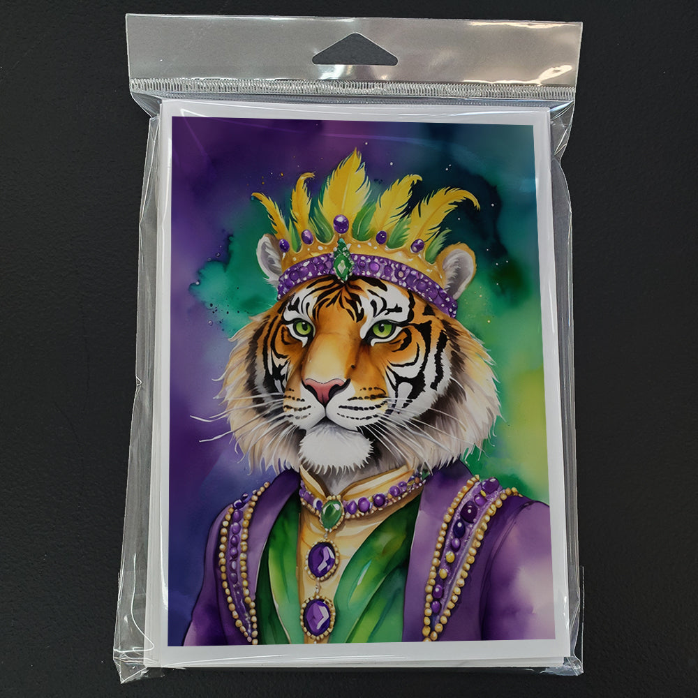 Tiger the King of Mardi Gras Greeting Cards Pack of 8 Blank Cards with Envelopes Whimsical A7 Size 5x7