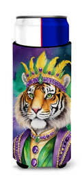 Tiger the King of Mardi Gras Slim Can Hugger , Insulated Foam Hugger for 12 oz Slim Cans, Beer Bottles & Water Bottles, Printed in USA