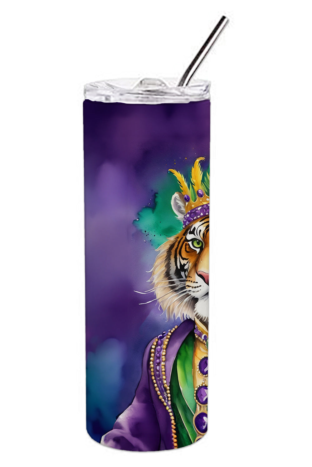 Tiger the King of Mardi Gras Stainless Steel Skinny Tumbler 20 oz Vacuum Double Walled Reusable Insulated Travel Cup