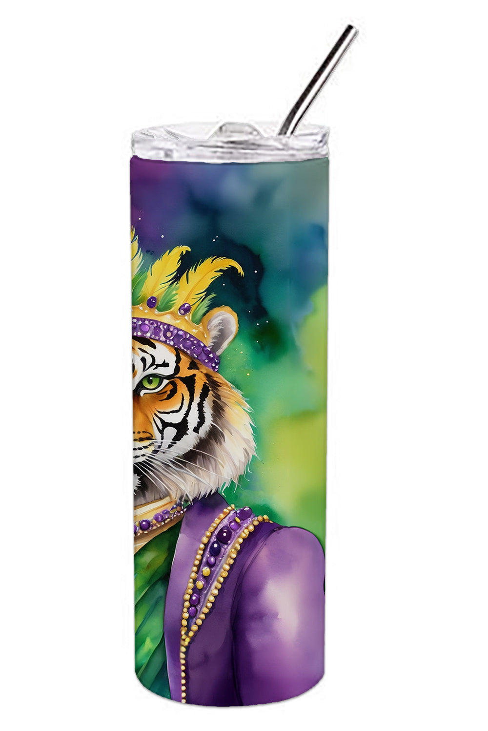 Tiger the King of Mardi Gras Stainless Steel Skinny Tumbler 20 oz Vacuum Double Walled Reusable Insulated Travel Cup