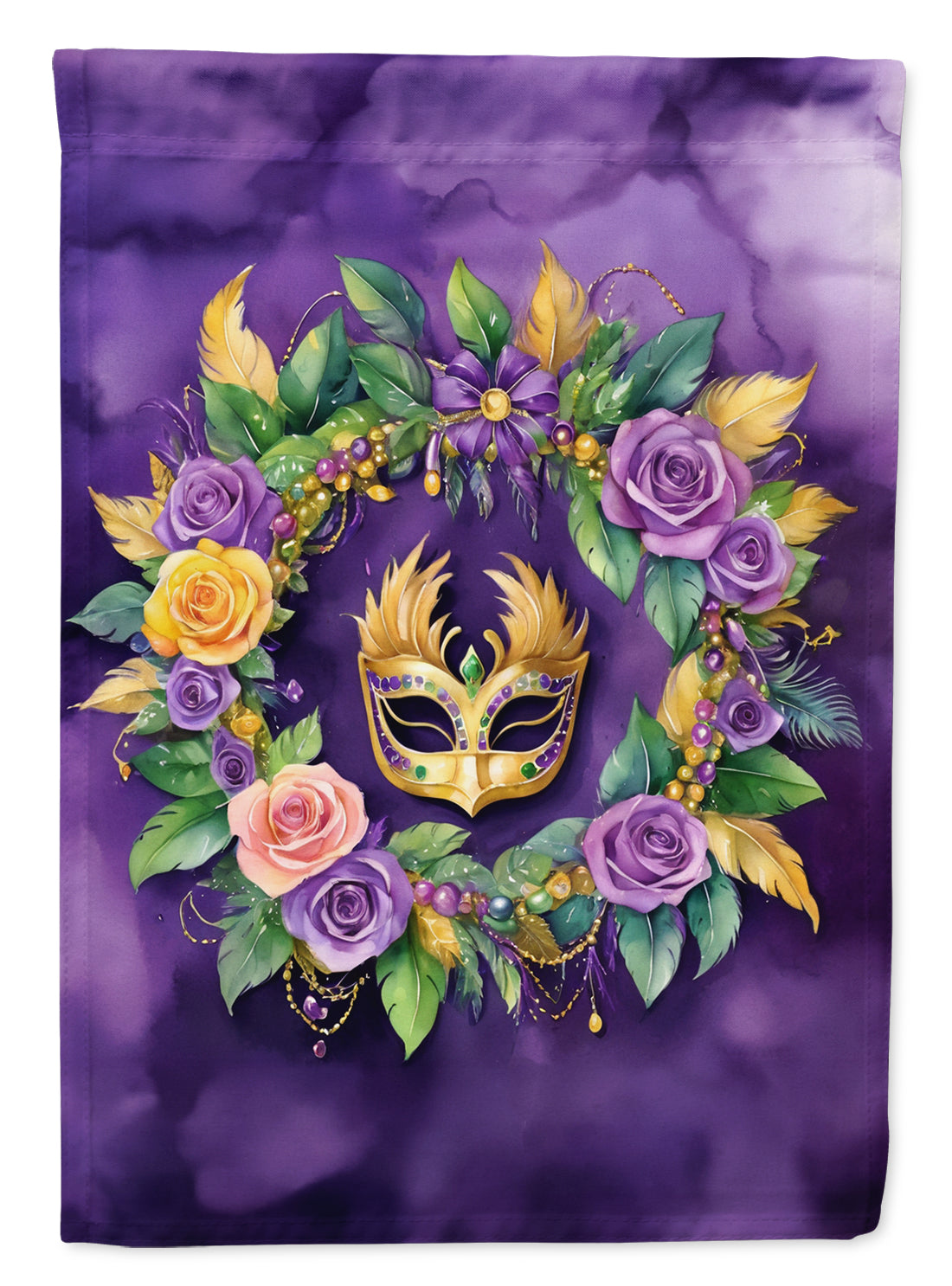 Wreath Mardi Gras House Flag 28x40 Porch Sleeve Pole Decorative Outside Yard Banner Artwork Wall Hanging, Polyester