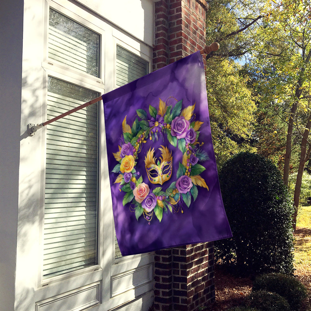 Wreath Mardi Gras House Flag 28x40 Porch Sleeve Pole Decorative Outside Yard Banner Artwork Wall Hanging, Polyester