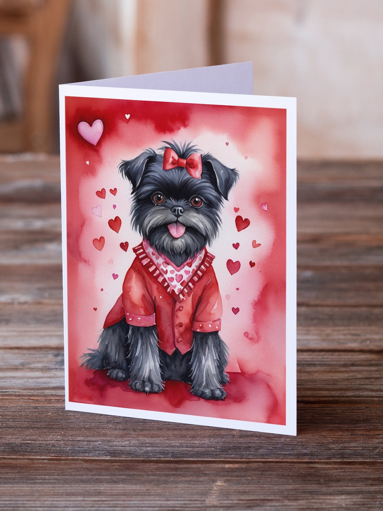 Affenpinscher My Valentine Greeting Cards Pack of 8 Blank Cards with Envelopes Whimsical A7 Size 5x7