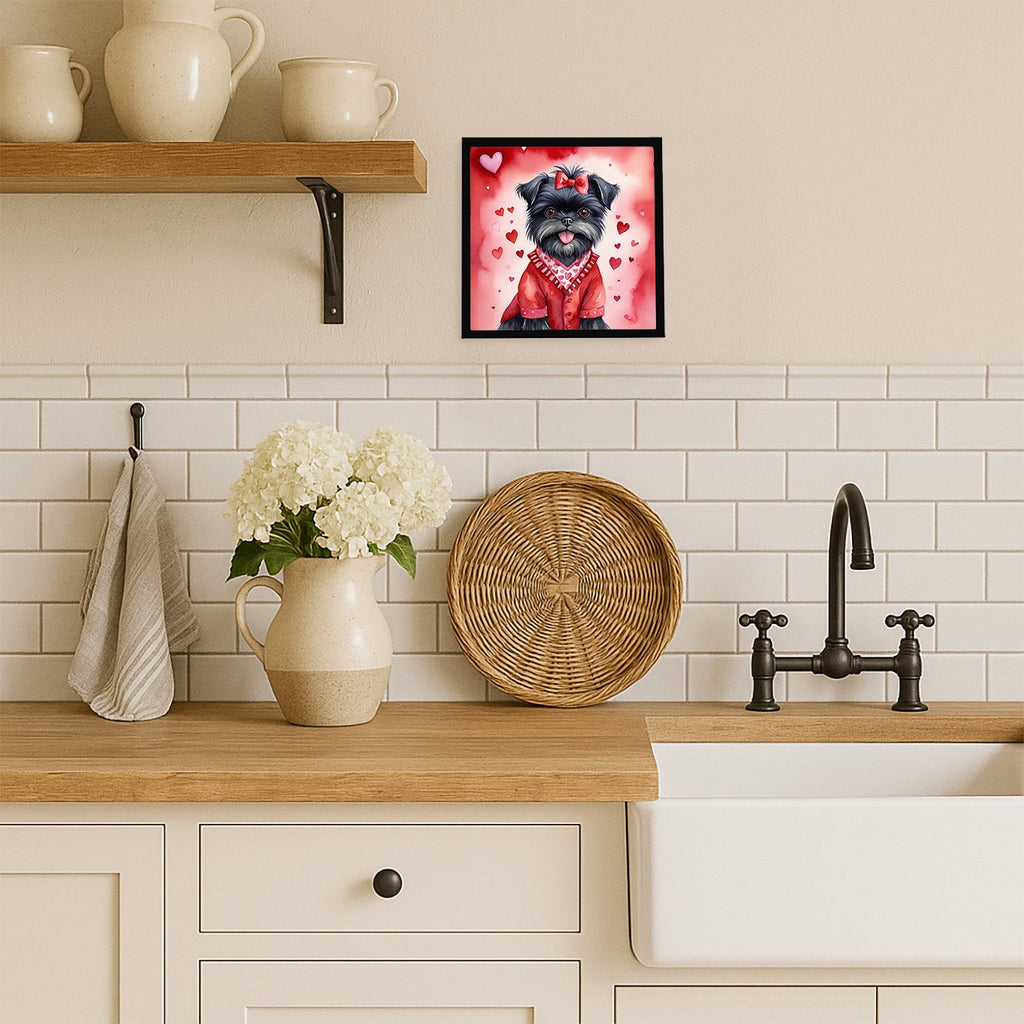 Affenpinscher My Valentine Framed Metal Print Bathroom, Kitchen, Office, Home Decor Wall Art Ready to Hang, Square, 8X8