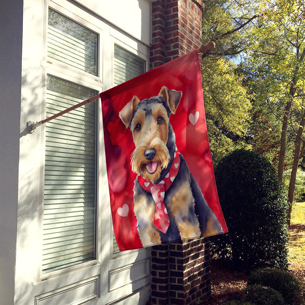 Airedale Terrier My Valentine House Flag 28x40 Porch Sleeve Pole Decorative Outside Yard Banner Artwork Wall Hanging, Polyester