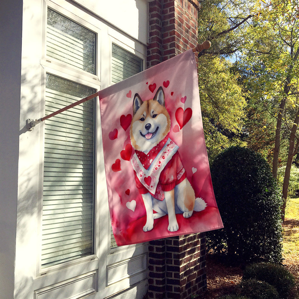 Akita My Valentine House Flag 28x40 Porch Sleeve Pole Decorative Outside Yard Banner Artwork Wall Hanging, Polyester