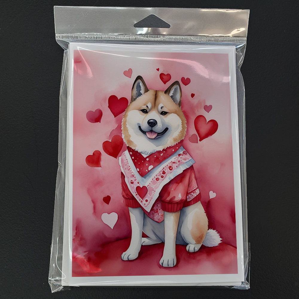 Akita My Valentine Greeting Cards Pack of 8 Blank Cards with Envelopes Whimsical A7 Size 5x7