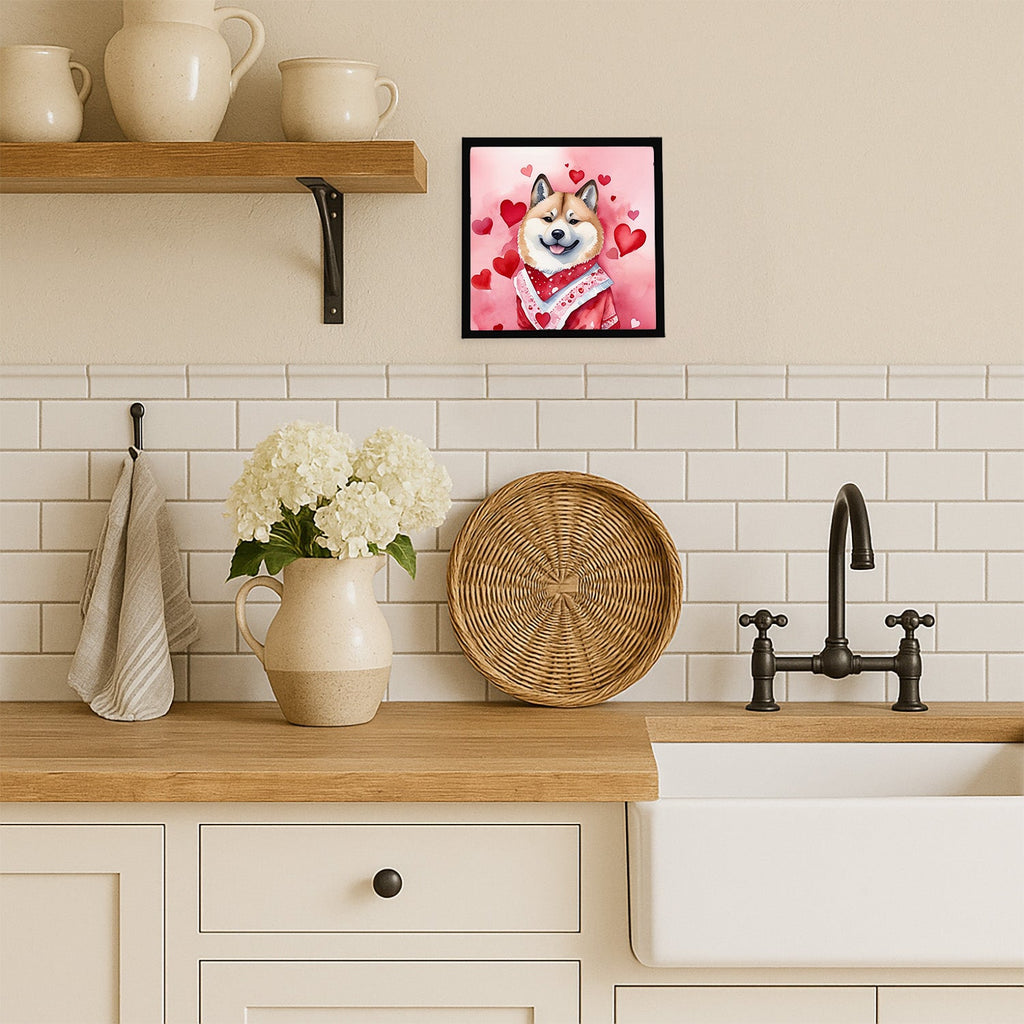 Akita My Valentine Framed Metal Print Bathroom, Kitchen, Office, Home Decor Wall Art Ready to Hang, Square, 8X8