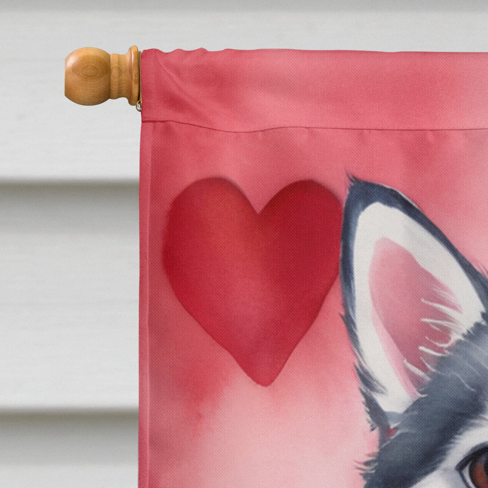 Alaskan Klee Kai My Valentine House Flag 28x40 Porch Sleeve Pole Decorative Outside Yard Banner Artwork Wall Hanging, Polyester