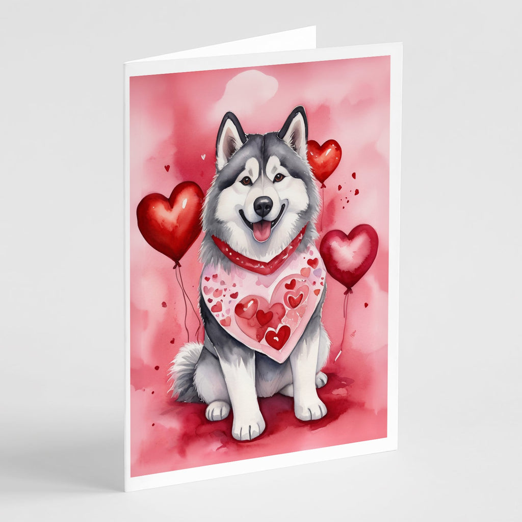 Alaskan Malamute My Valentine Greeting Cards Pack of 8 Blank Cards with Envelopes Whimsical A7 Size 5x7
