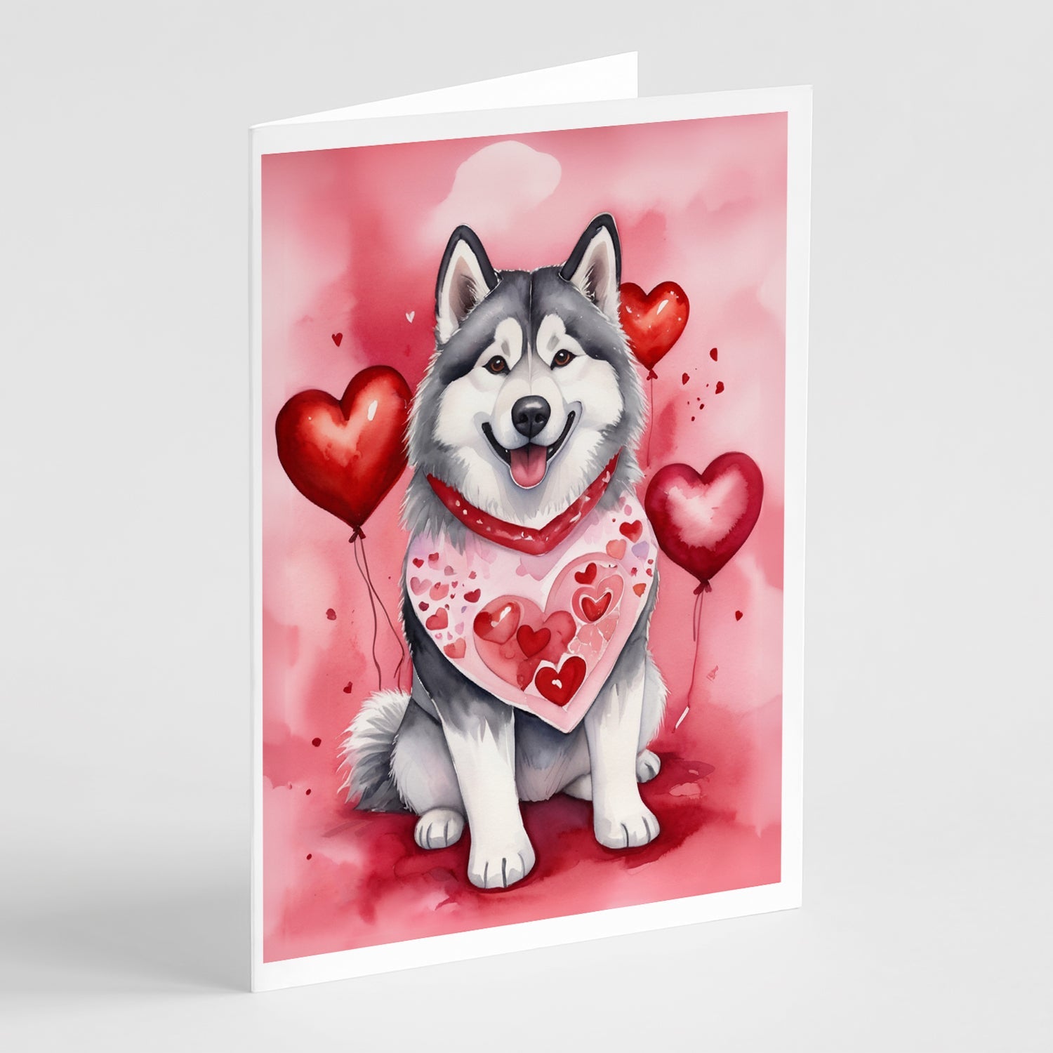 Alaskan Malamute My Valentine Greeting Cards Pack of 8 Blank Cards with Envelopes Whimsical A7 Size 5x7