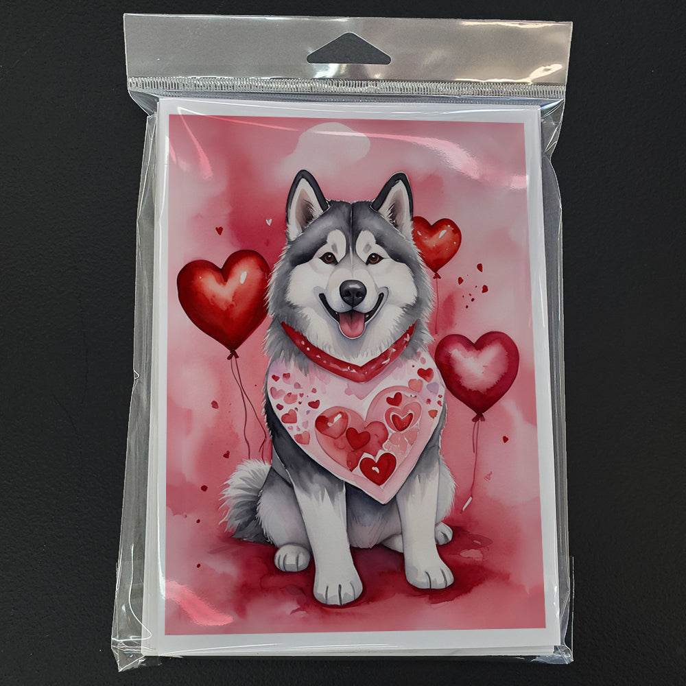 Alaskan Malamute My Valentine Greeting Cards Pack of 8 Blank Cards with Envelopes Whimsical A7 Size 5x7