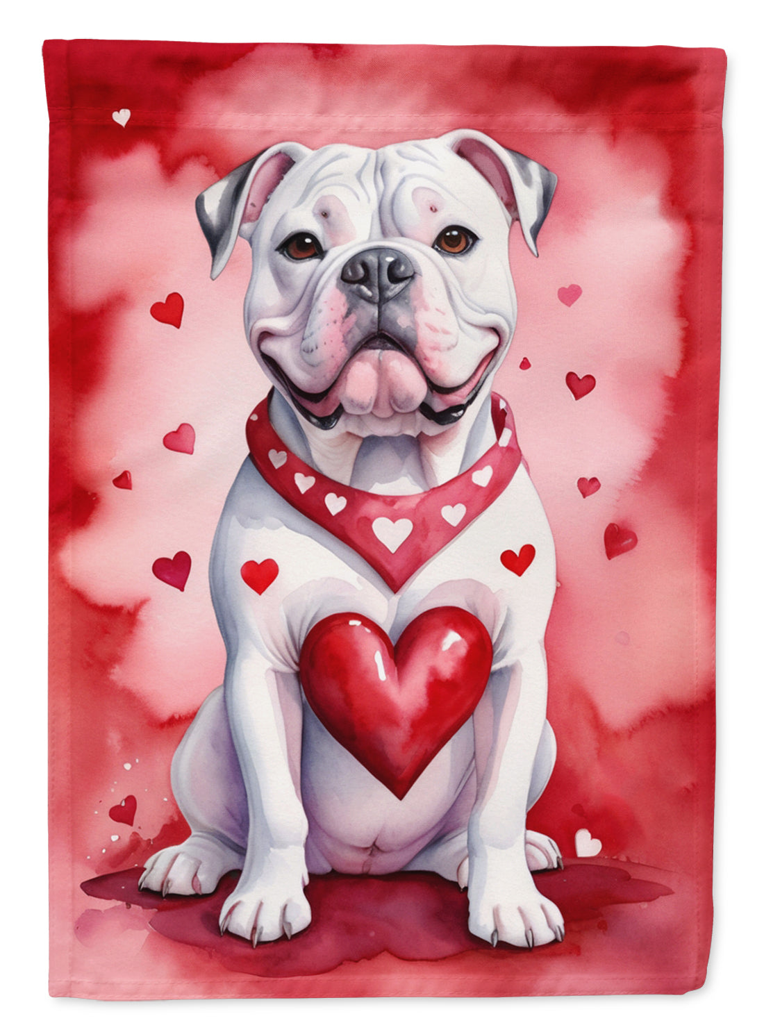 American Bulldog My Valentine House Flag 28x40 Porch Sleeve Pole Decorative Outside Yard Banner Artwork Wall Hanging, Polyester