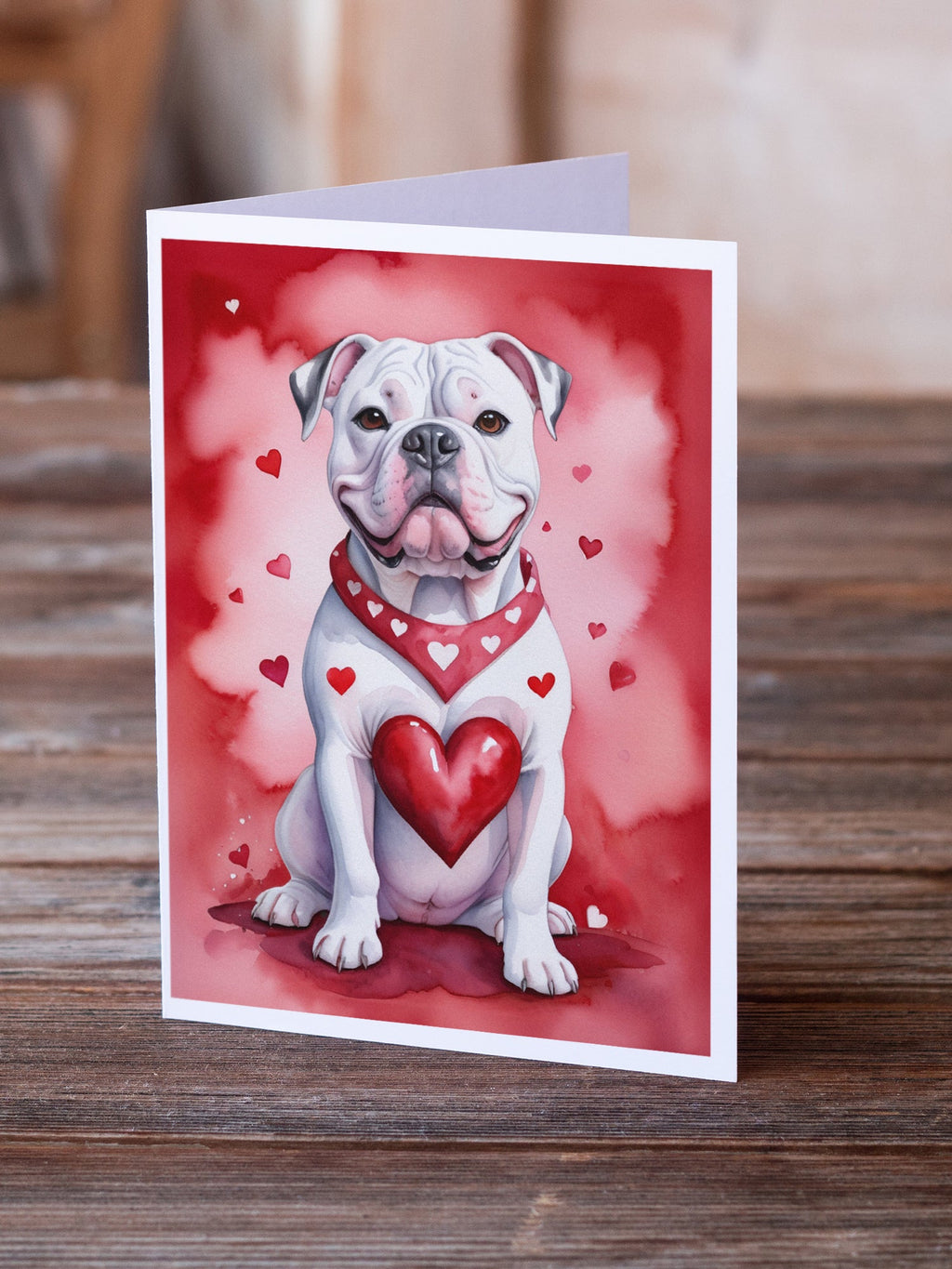 American Bulldog My Valentine Greeting Cards Pack of 8 Blank Cards with Envelopes Whimsical A7 Size 5x7