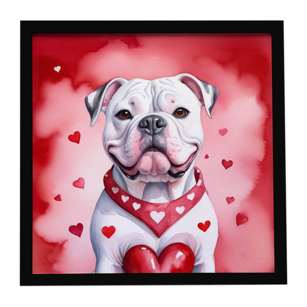 American Bulldog My Valentine Framed Metal Print Bathroom, Kitchen, Office, Home Decor Wall Art Ready to Hang, Square, 8X8