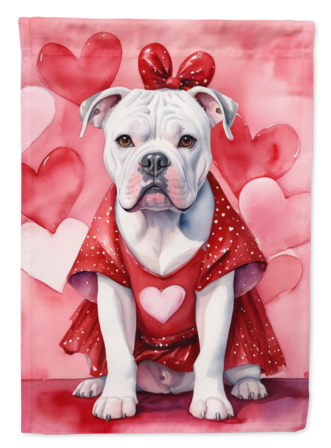 American Bulldog My Valentine House Flag 28x40 Porch Sleeve Pole Decorative Outside Yard Banner Artwork Wall Hanging, Polyester