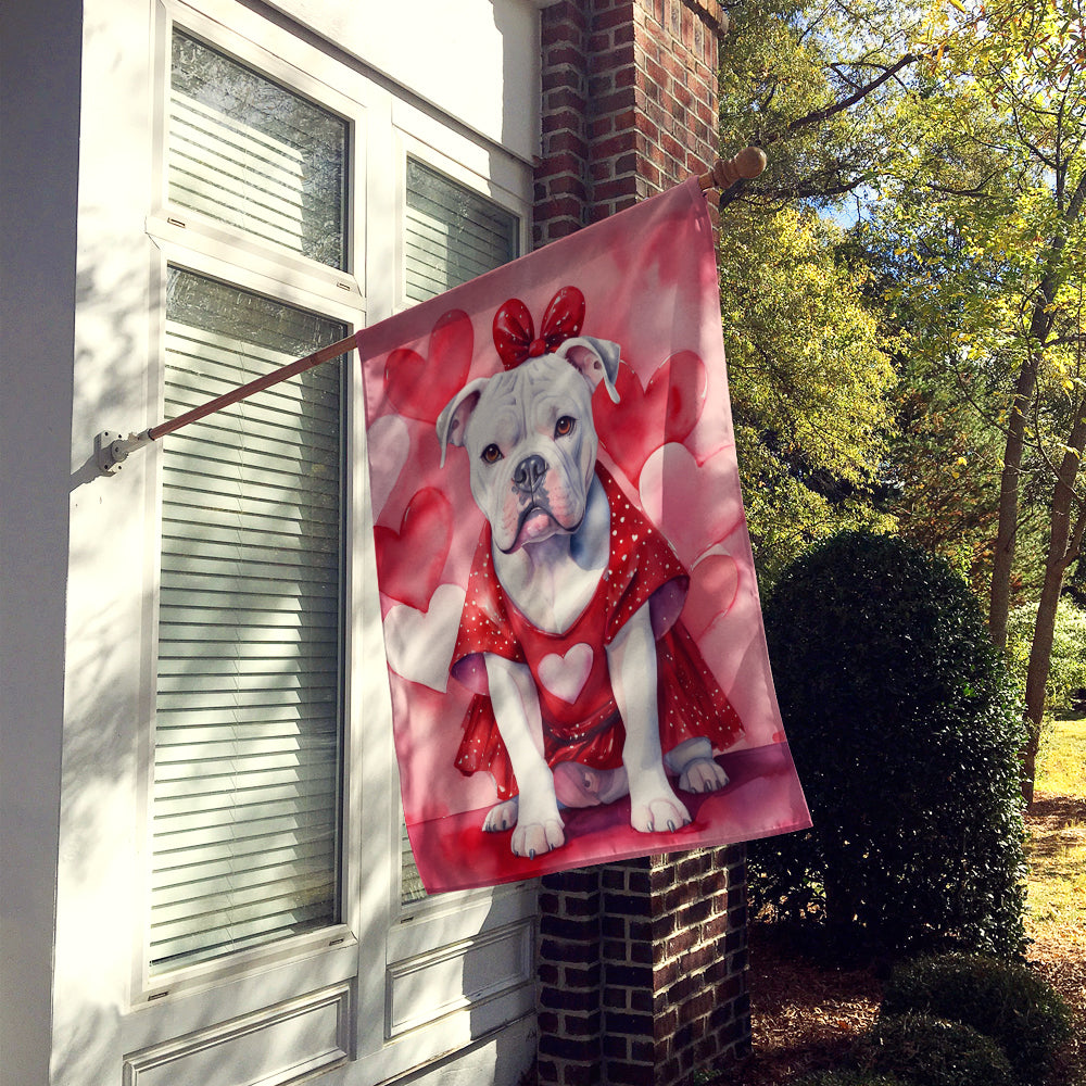 American Bulldog My Valentine House Flag 28x40 Porch Sleeve Pole Decorative Outside Yard Banner Artwork Wall Hanging, Polyester