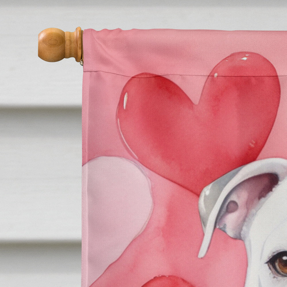 American Bulldog My Valentine House Flag 28x40 Porch Sleeve Pole Decorative Outside Yard Banner Artwork Wall Hanging, Polyester