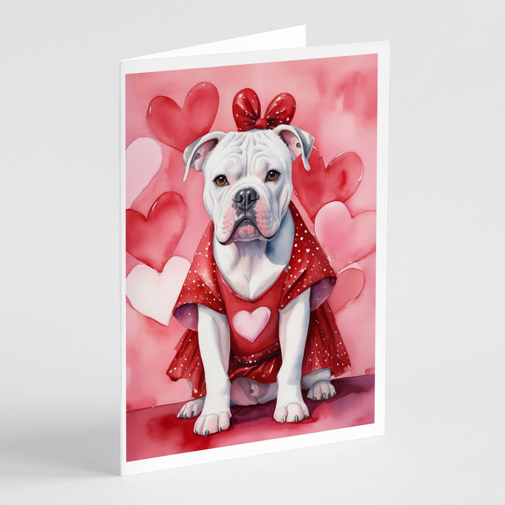 American Bulldog My Valentine Greeting Cards Pack of 8 Blank Cards with Envelopes Whimsical A7 Size 5x7