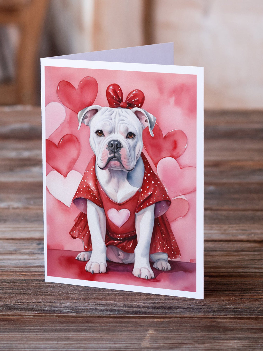 American Bulldog My Valentine Greeting Cards Pack of 8 Blank Cards with Envelopes Whimsical A7 Size 5x7