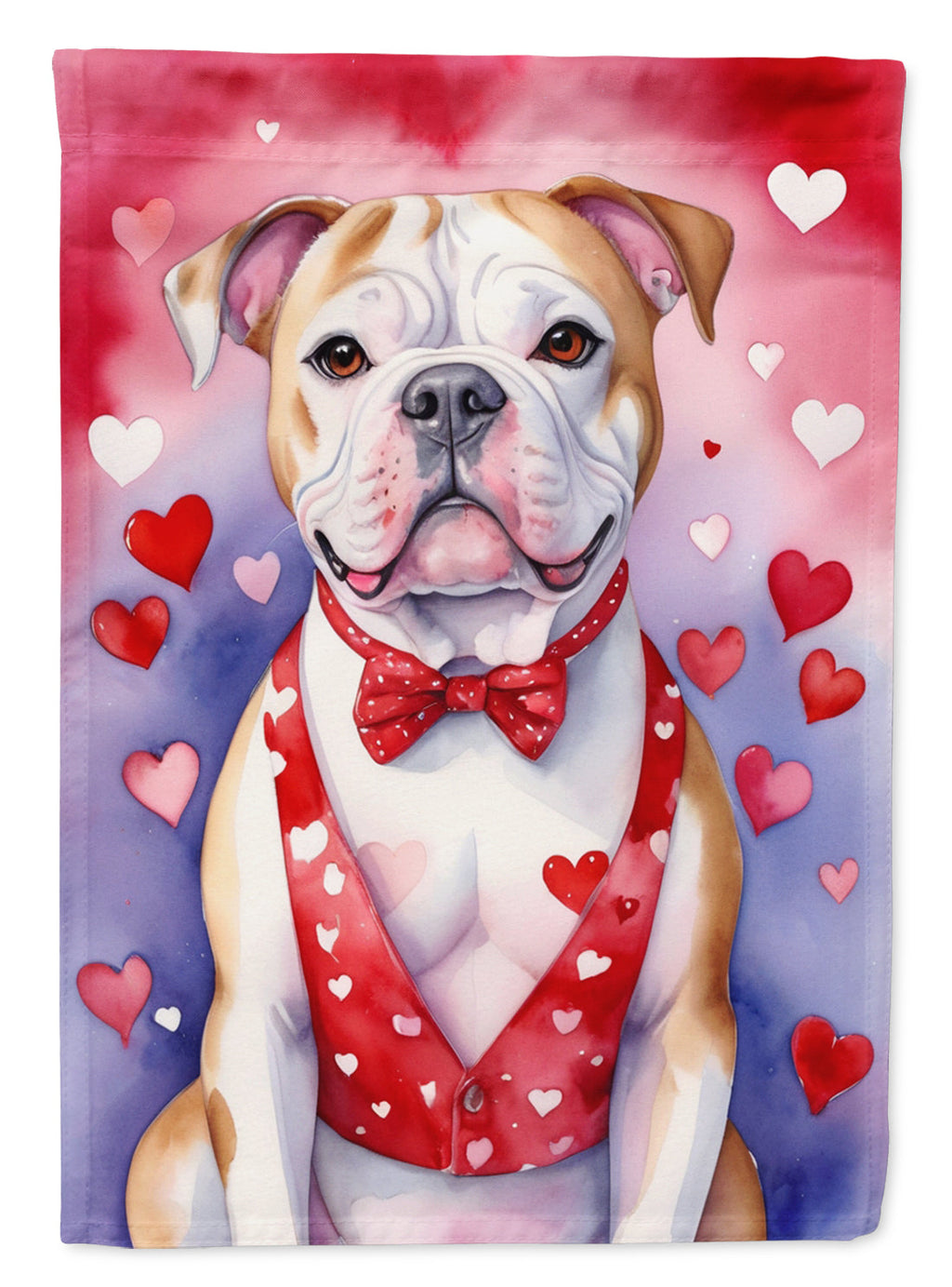American Bulldog My Valentine House Flag 28x40 Porch Sleeve Pole Decorative Outside Yard Banner Artwork Wall Hanging, Polyester