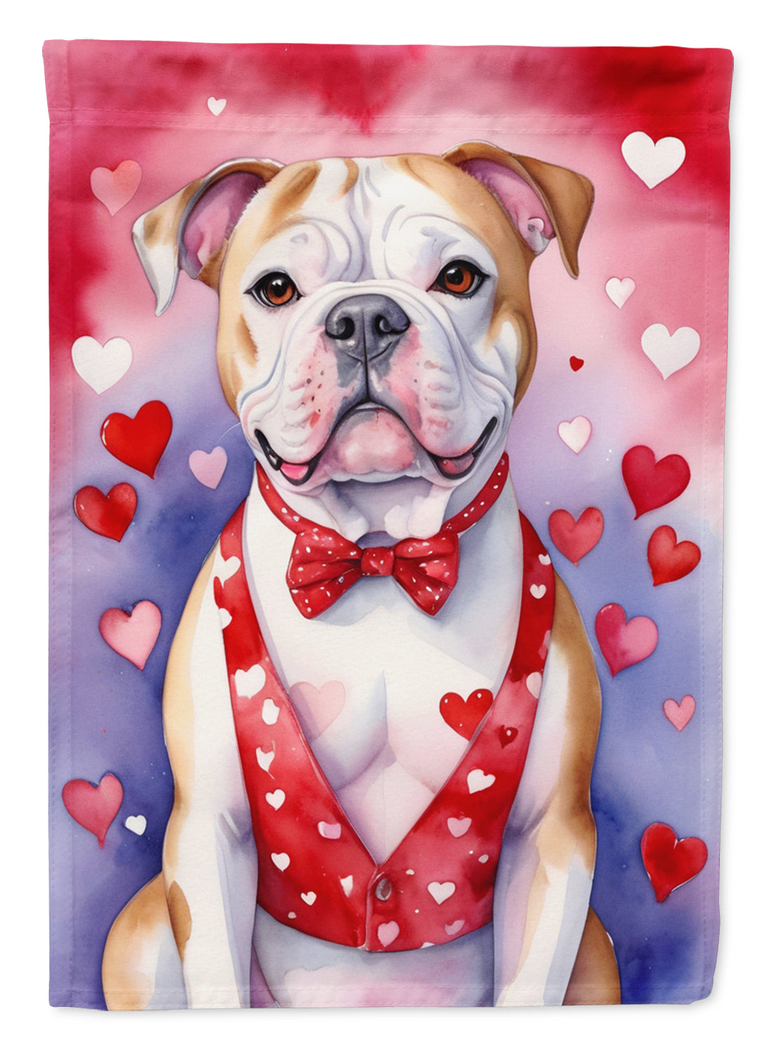American Bulldog My Valentine House Flag 28x40 Porch Sleeve Pole Decorative Outside Yard Banner Artwork Wall Hanging, Polyester